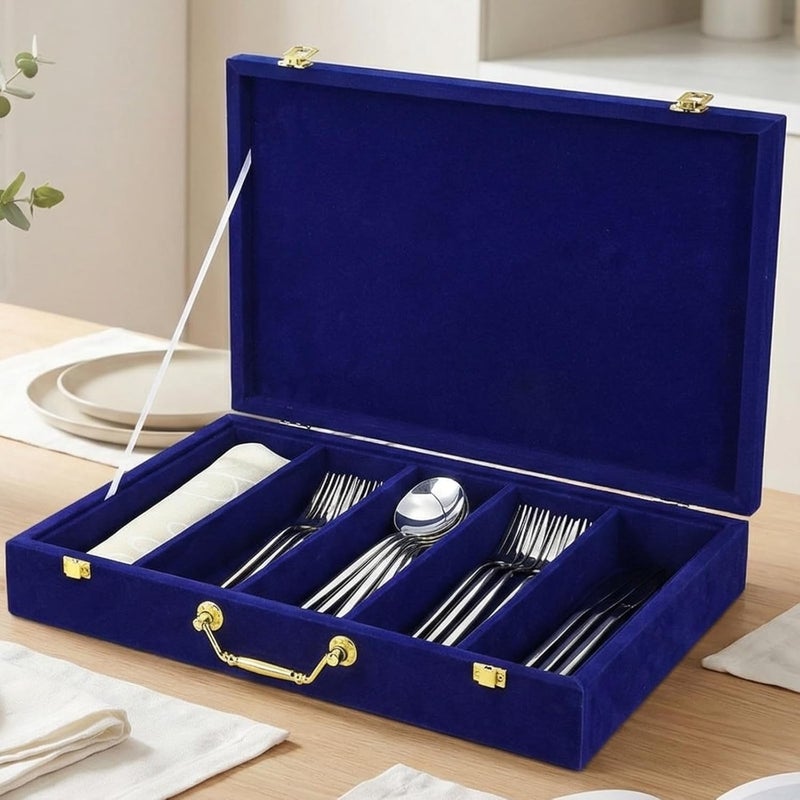 Pickmesh Silverware Case with Lid and Handle, Silverware Storage Box Sterling Silver Flatware Chest Without Silver Tarnish Proof Utensils Organizer for Kitchen Decor Wedding Gifts(Royal Blue,1 Layer) - Image 1